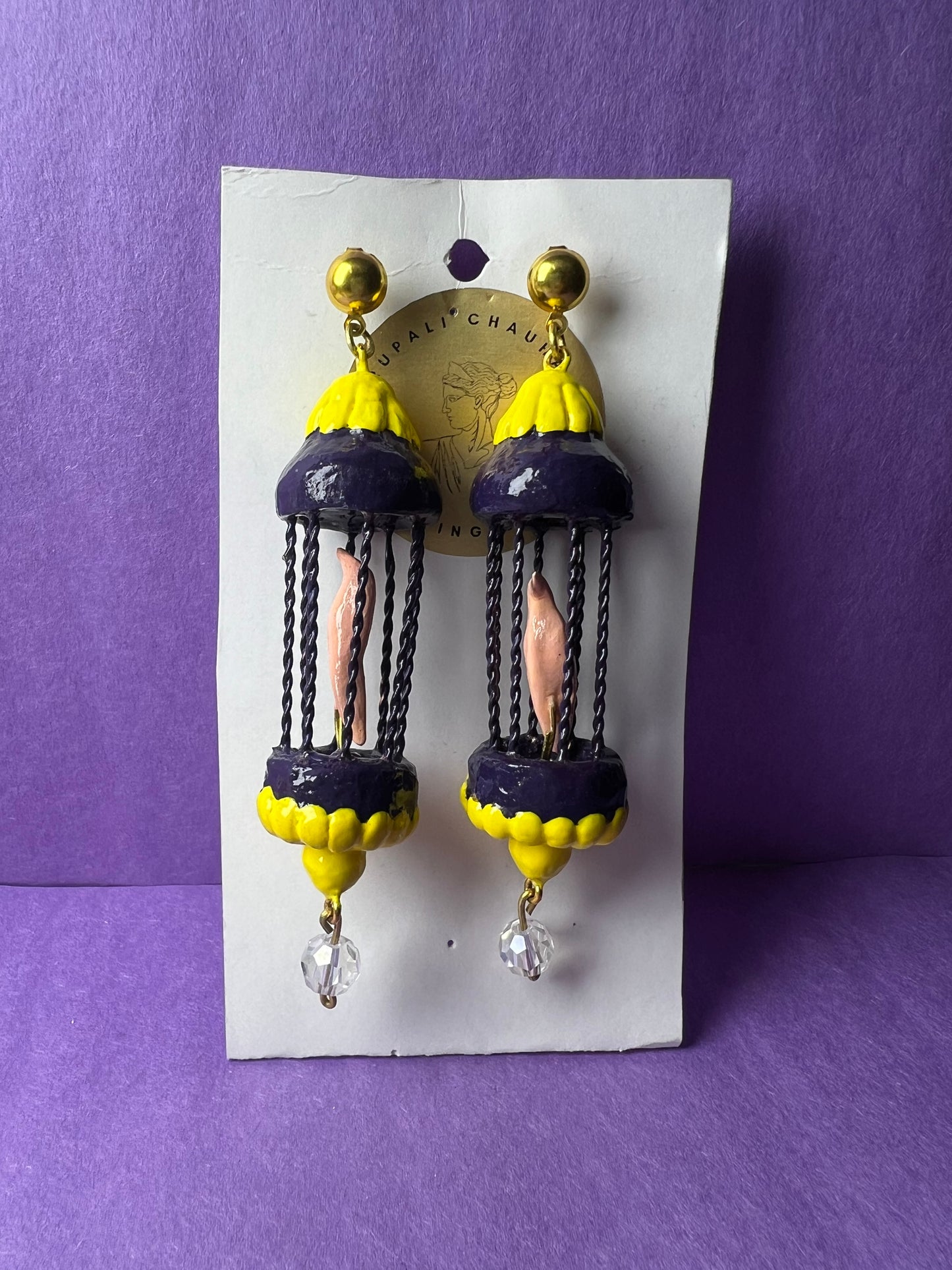 Pink Bird Cage Danglers - Purple