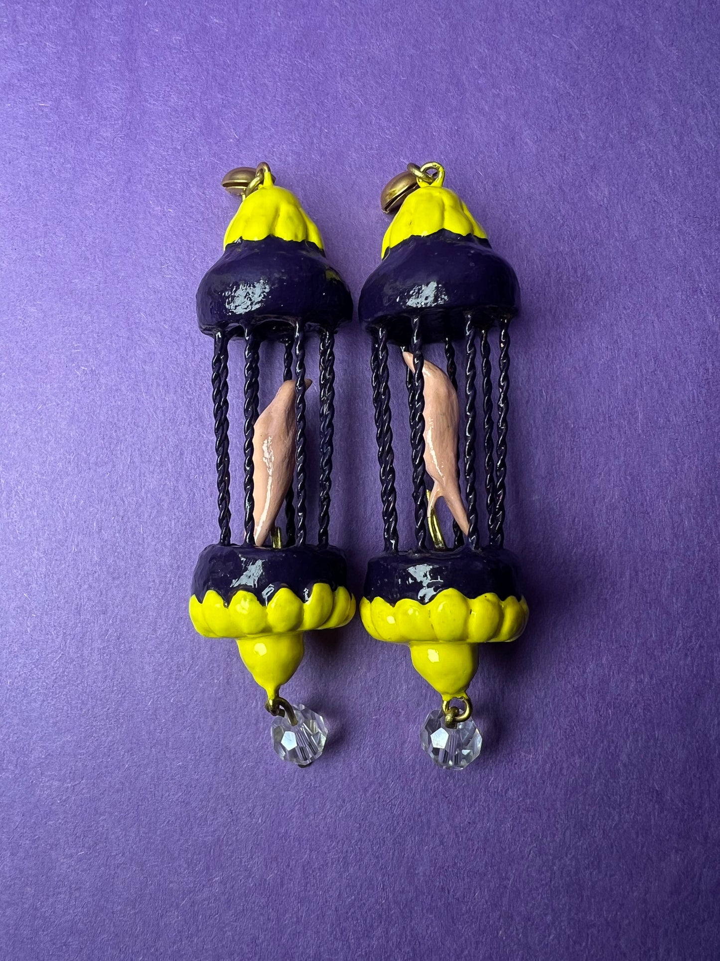 Pink Bird Cage Danglers - Purple