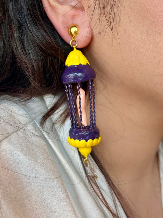 Pink Bird Cage Danglers - Purple