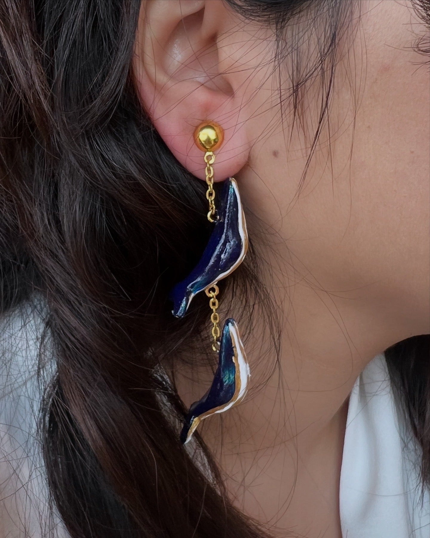 Navy Blue Whale Danglers