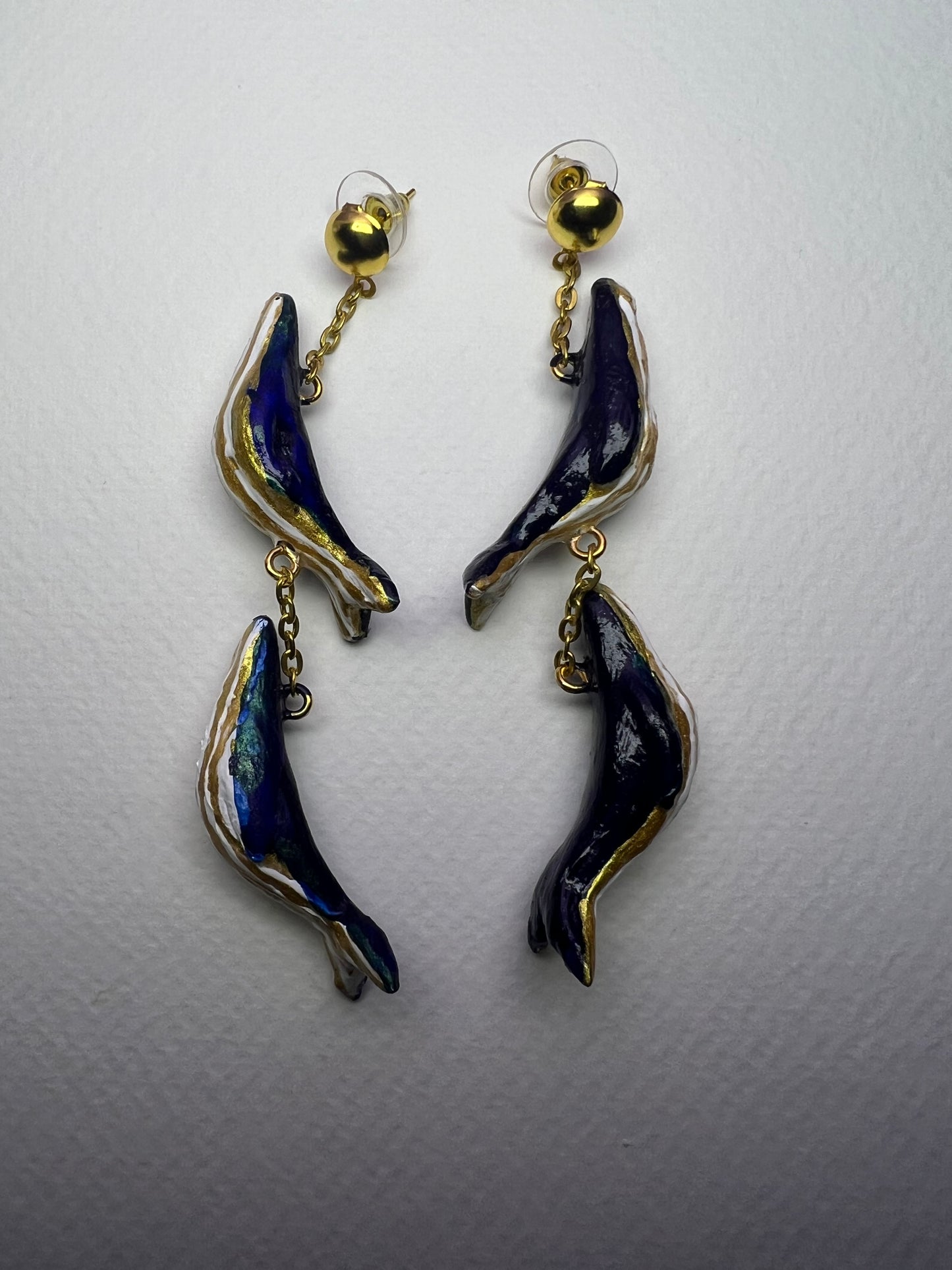 Navy Blue Whale Danglers