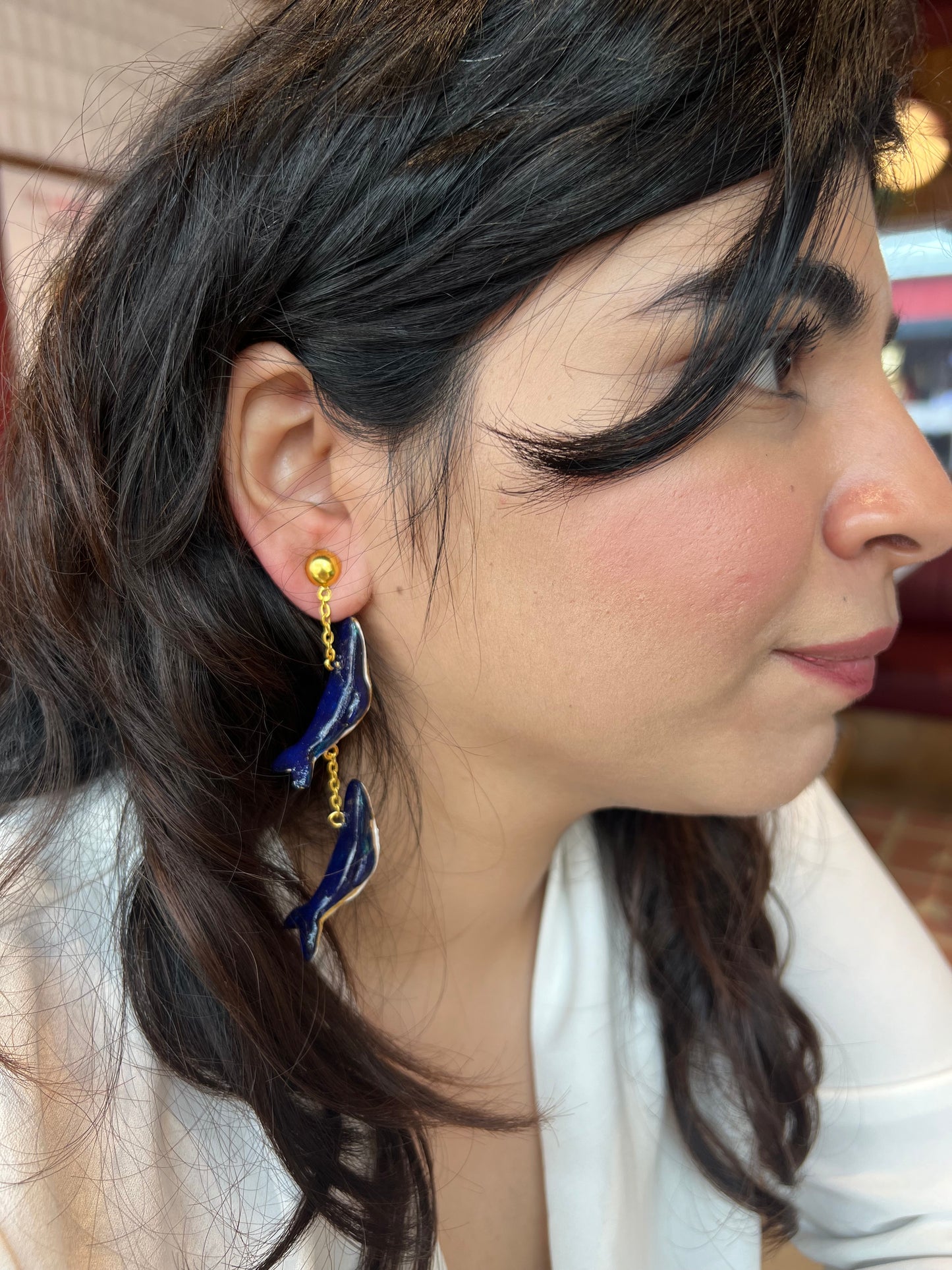 Navy Blue Whale Danglers