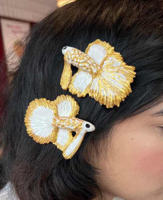 Fish- white and golden hair clip