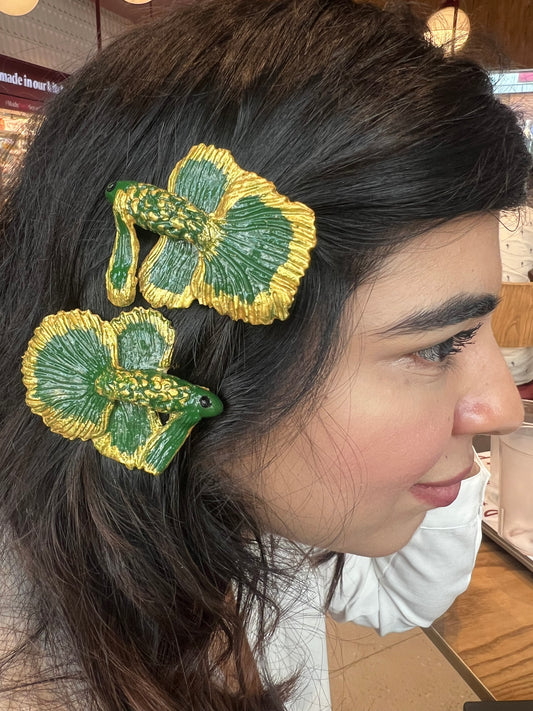 Fish- green and golden hair clip