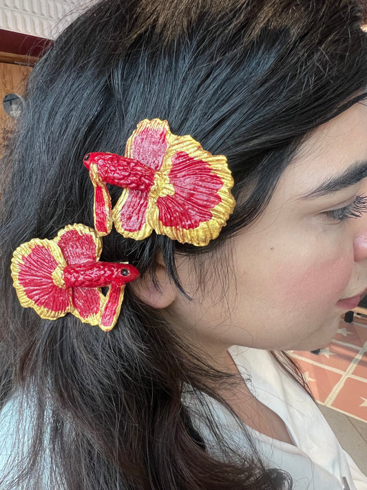 Fish- red and golden hair clip